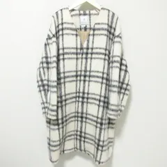美品 ROPE PICNIC ロペピクニック チェック柄 シャギー ノーカラーコート 38 ホワイト×ブラック レディース 古着 中古 USED