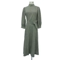 ザラ ZARA ワンピース S オフホワイト 黒 ブラック 千鳥格子柄 ハイネック 長袖 ロング丈 ベルト付き /HO27 ■GY58