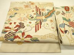 新品 西陣織六通柄袋帯 吉祥文様 宝尽くし文様 おめでたい席に 綿芯御 