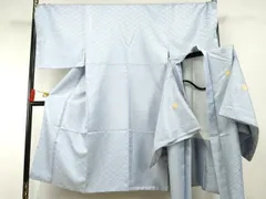 平和屋着物●男性　色紋付・羽織セット　花菱地紋　秘色色　キングサイズ　洗える着物　AABF6567cs