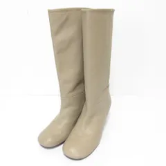 美品 MODE ET JACOMO モードエジャコモ レザー ラウンドトゥ ピンヒール ロングブーツ 23.5cm グレージュ レディース 古着 中古 USED