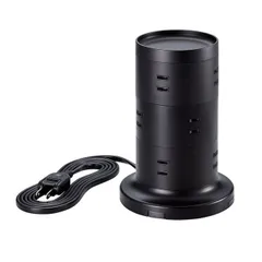 タワー型 電源タップ 延長コード コンセント 2m 2P 12個口 ほこりシャッター 絶縁キャップ 雷ガード スイングプラグ 脚パーツ付 125V 15A 1500W ブラック エレコム