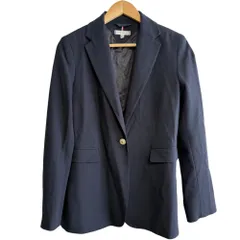 美品 TOMMY HILFIGER トミーヒルフィガー ストレッチ 金釦 シングル テーラードジャケット 紺ブレ ブレザー 34 ネイビー レディース 古着 中古 USED