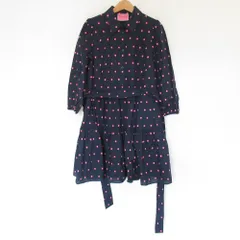 美品 Kate Spade ケイトスペード ドット刺繍 長袖 ベルテッド シャツワンピース ミニドレス S ネイビー レディース 古着 中古 USED