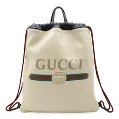 GUCCI グッチ グッチプリント ドローストリング バックパック リュックサック 2WAY トートバッグ 巾着型 レザー アイボリー 白 ポーチ付き 516639