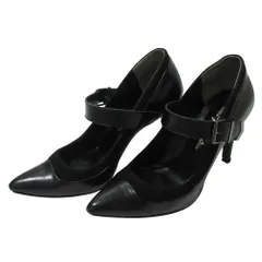 良品 GINZA Kanematsu 銀座かねまつ レザー ポインテッドトゥ ベルト パンプス 24cm D ブラック レディース 古着 中古 USED