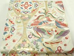 平和屋着物◎六通柄 本袋帯 正倉院花文 銀糸 正絹 逸品 DABA8427xg