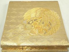 平和屋着物◎六通柄袋帯　唐織　群鶴扇面文　金糸　正絹　逸品　AABI1051yx 平和屋着物◎六通柄袋帯 唐織 群鶴扇面文 金糸 正絹 逸品 AABI1051yxの