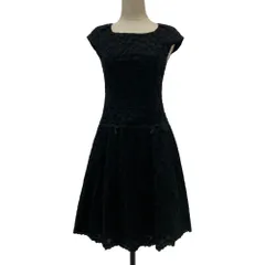 良品 MISS J ミスジェイ ラピーヌ フラワー エンブロイダリー リボン フレア ワンピース 38 ブラック レディース 古着 中古 USED