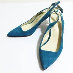 美品 銀座かねまつ スエード スリングバック ポインテッドトゥ パンプス サイズ22.0cm ブルー レディース 古着 中古 USED