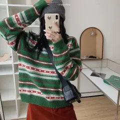 バイカラー ウール 厚手 ニット 2435 ブルー グリーン レッド