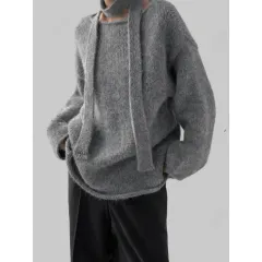 8758マフラーSET ボートネック ルーズフィットニット - グレー