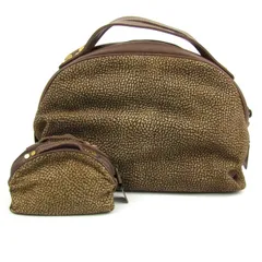 ボルボネーゼ ハンドバッグ ポーチ 2点セット ウズラ柄 イタリア製 鞄 ブランド まとめて レディース ブラウン BORBONESE 【中古】