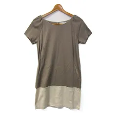 クミキョク ワンピース トップス 半袖 バイカラー 日本製 レディース S2サイズ チャコール×ベージュ 組曲 【中古】