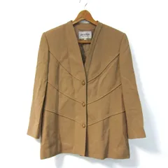 ジュンアシダ ノーカラージャケット アウター ウール 大きいサイズ レディース 13サイズ ベージュ jun ashida 【中古】