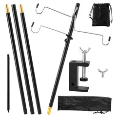 折りたたみ 4段階 高さ調整可 クランプ式 ランタンフック ペグ 打ち込み 付き 軽量 両用式 頑丈 ランタンスタンド アウトドア キャンプ ランタンポール 収納袋付き By ランタンハンガー Kcmell