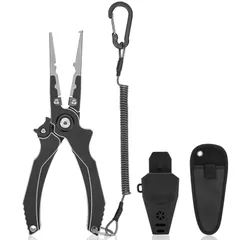 LIOKEN アルミニウム合金 フィッシングプライヤー 釣りペンチ 炭化タングステンカッター 防錆 軽量 PEライン切れる 尻手ロープ付き 専用ケース付き