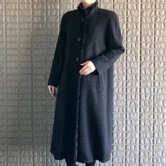 Leilian ファー付きのロングコート アンゴラミックス生地 ヌートリアファー ウールコート 日本製 ゆったりサイズ チャコールグレー ブラック系 大きめ9号 Lサイズ相当