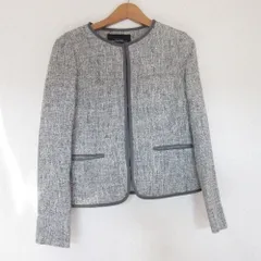 美品 green label relaxing グリーンレーベルリラクシング ツイードジャケット 36 グレー レディース 古着 中古 USED