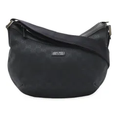 GUCCI グッチ GGキャンバス ショルダーバッグ 斜め掛け マチなし レザー ブラック 黒 シルバー金具 181092