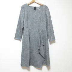 美品 UNTITLED アンタイトル 長袖 ひざ丈 ラッフルフリル ワンピース 2 グレー レディース 古着 中古 USED
