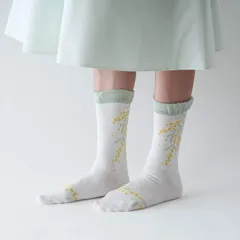 fromF ミモザ ソックス 靴下 レディース 白 24cm 春 夏 綿 クルー 履き口 ゆったり 口ゴム なし ギフト プレゼント 女性 日本製