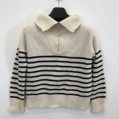 SOWOOL 쏘울 ウール 100% クロップド ボーダー柄 ハーフジップアップニット 55