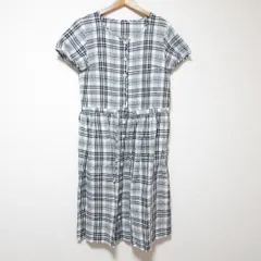良品 Mademoiselle NON NON マドモアゼル ノンノン 半袖 チェックシャツワンピース M ブラック ホワイト レディース 古着 中古 USED
