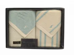 未使用 ラルフローレン ホーム ハンドタオル セット ２枚 タオル ホワイト 白 水色 ライトブルー コットン　100％　綿　タオル RALPH LAUREN HOME