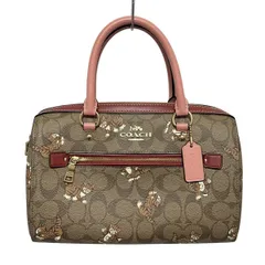 COACH(コーチ) ハンドバッグ美品  ローアン サッチェル,シグネチャー柄 CC425 カーキ×レッド×ピンク ネコ レザー
