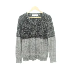 メンズメルローズ MEN'S MELROSE 美品 ボーダー シャギー ニット セーター 3 約Lサイズ 黒 ブラック ■YHS6のサムネイル