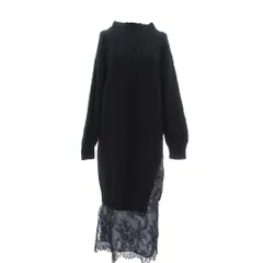 マーキュリーデュオ MERCURYDUO ニットロングワンピース ハイネック 長袖 ケーブル編み レースレイヤード F 紺 ネイビー /YJ ■YHS14