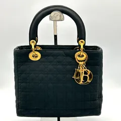 クリスチャンディオール レディディオール Lady Dior カナージュ ミディアム キャンバス ブラック ナイロン ハンドバッグ チャーム