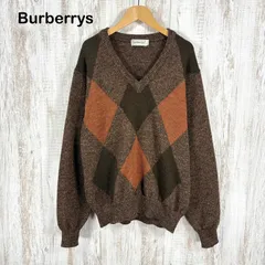 90s Burberrys ヴィンテージ バーバリー アーガイル チェック Vネック ウール ニット 長袖 セーター ブラウン
