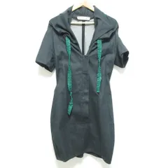 美品 MARNI マルニ フロントジップ ドロスト ショートスリーブ ひざ丈 タイト デニムワンピース サイズ38 インディゴ レディース 古着 中古 USED