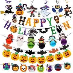 飾り ハロウィングッズ 壁 パーティー ガーランド デコレーション 装飾 飾り付け ハロウィン かぼちゃ 豪華6種セット d841 monoii