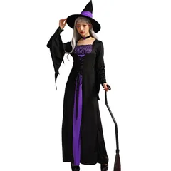 ハロウィン 魔女 コスプレ 衣装 [DECEED] 紫 レディース用 ウィッチ 仮装 魔法使いドレス 長袖 魔女 ハロウィン 仮装 女性 文化祭 学園祭 演出服 コスチューム 3点セット