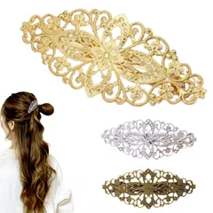 【在庫処分】大きめ おしゃれ blue]バレッタ 髪留め ハーフアップ de ヘアアクセサリー 8㎝×3.5㎝ [all 3色セット 3個入り