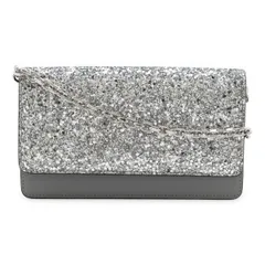 Maison Margiela メゾン マルジェラ 4ステッチ グリッター チェーンウォレット ショルダーバッグ ポシェット 2WAYクラッチ レザー グレー SA3UI0008