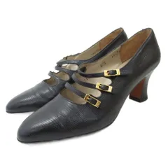 サルヴァトーレフェラガモ Salvatore Ferragamo パンプス アーモンドトゥ ローヒール 6 23.5cm 黒 ブラック 