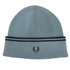 フレッドペリー FRED PERRY タグ付き TWIN TIPPED MERINO WOOL BEANIE ニット帽 ビーニー ワッチキャップ ロゴ刺繍 水色のサムネイル