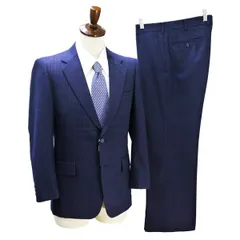 2つボタン シングルスーツ 袖口3つボタン A4 S ダークネイビー 濃紺色 ストライプ ノータック 秋冬 23-157 6NA090 【送料無料】【中古】【メンズビジネス】202601