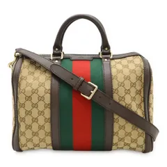 GUCCI グッチ GGキャンバス シェリーライン ハンドバッグ ミニボストンバッグ 2WAY ショルダーバッグ レザー カーキベージュ ダークブラウン 247205