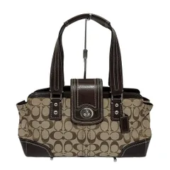 COACH(コーチ) ショルダーバッグ ハンプトンズシグネチャーキャリーオール F13975 カーキ×ダークブラウン レザー