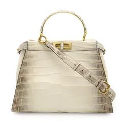 FENDI フェンディ ピーカブー アイコニック ミディアム コッコ ヒマラヤ ハンドバッグ 2WAY ショルダーバッグ クロコ ホワイト ゴールド金具 8BN290