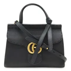 GUCCI グッチ GGマーモント スモール トップハンドルバッグ ハンドバッグ 2WAY ショルダーバッグ 斜め掛け レザー ブラック 黒 ゴールド金具 442622