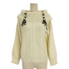 アクシーズファム axes femme オフタートル レースアップ ニット 長袖 セーター ホワイト M 250901E