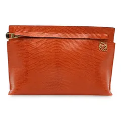 LOEWE ロエベ Tポーチ アナグラム クラッチバッグ セカンドバッグ マルチポーチ 小物入れ リザード レザー オレンジ ゴールド金具