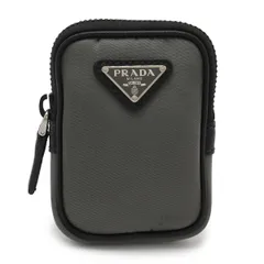 PRADA プラダ トライアングルロゴ マルチポーチ 小物入れ 付属品 ナイロン レザー グレー ブラック 黒 シルバー金具