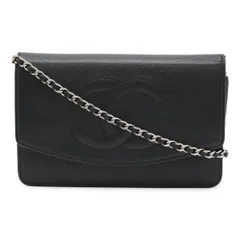 CHANEL シャネル ココマーク チェーンウォレット チェーンショルダーバッグ ポシェット キャビアスキン レザー ブラック 黒 シルバー金具 A48654